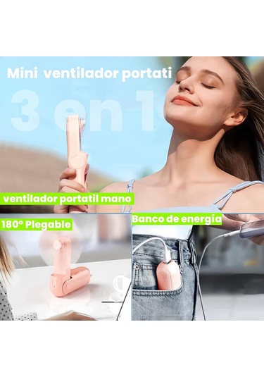 Wezone Pink Mini El Fani, Çift Fonksiyonlu Şarj Cihazı İle, Taşınabilir Ve Katlanabilir, Dış Mekanlar İçin Pratik Pembe