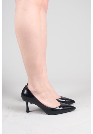Birikon Mackay Kırışık Cilt Stiletto Siyah-8462 Siyah