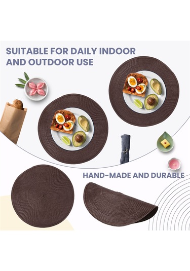 Xiaaokeji Yuvarlak Örgülü Amerikan Servis Takımı 6'lı Masa Örtüsü 15 İnç Kahverengi Kahverengi