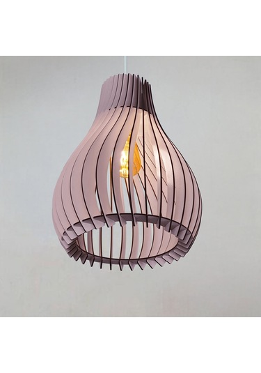 Vialux Modern Ahşap Bohem Rustik Avize Tekli Sarkıt Lamba Pastel Açık Pembe