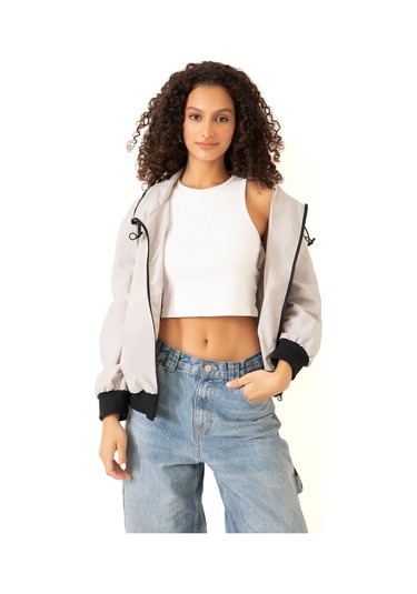 Riverstorm Kadın Taş Dik Yaka Su Ve Rüzgar Geçirmez Oversize Crop Mevsimlik Yağmurluk Rüzgarlık Taş