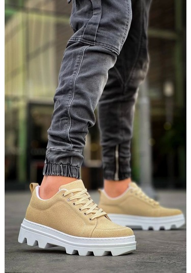 Kb-056 Kuback Bej Süet Beyaz Yüksek Taban Günlük Spor Ayakkabı Beyaz