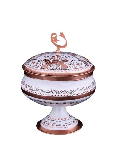 Erzincan El İşlemeli Bakır Ayaklı Şekerlik No:3 Beyaz