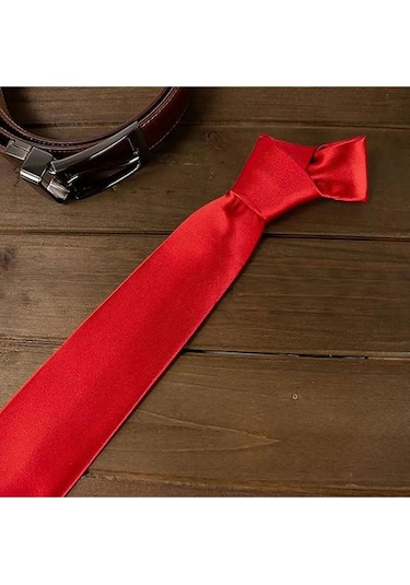 Tezzgelsin Erkek Saten Kravat ve Mendil Set Kırmızı