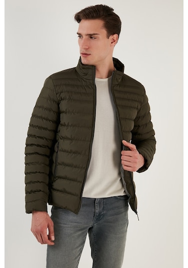 Buratti Dik Yaka Fermuarlı Cepli Slim Fit Şişme Erkek Mont 649002 Haki