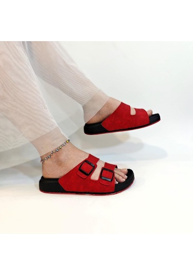 Pierre Cardin 7410 Kırmızı Çift Tokalı Yumuşak Taban Rahat Terlik Kırmızı