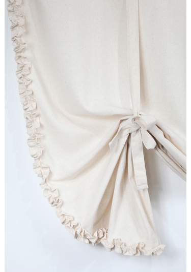 Naturel Potlu Perde Bohem Büzgü Bantlı Krem