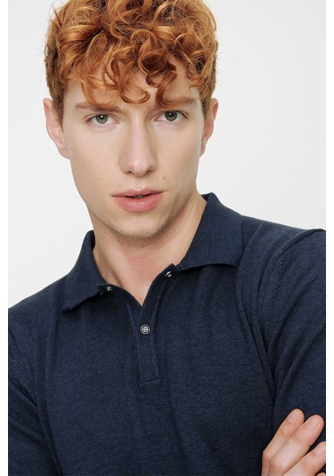 Basic Dinamik Fit Rahat Kesim Polo Yaka Triko Kazak İndigo