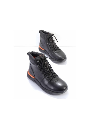 Siyah Hakiki Deri Erkek Bot & Bootie E02398012703 Siyah