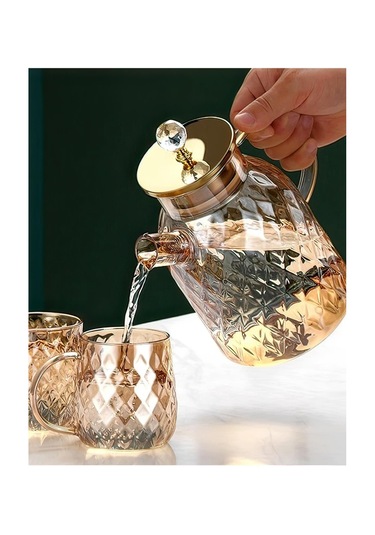 Kabartmalı Bambu Kapaklı Borosilikat Cam Demlik 1500ml Royaleks-cm-2005 Asorti