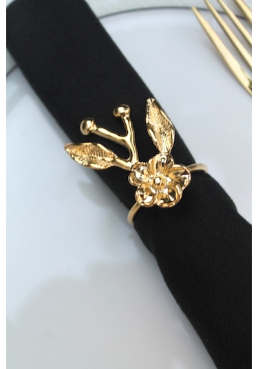 6 Adet Gold Japon Gülü Modern Metal Peçete Halkası