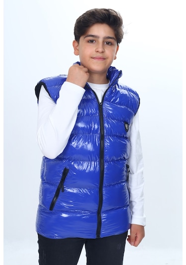 Toontoy Erkek Çocuk Parlak Görünümlü Göğsü Armalı Yelek Saks
