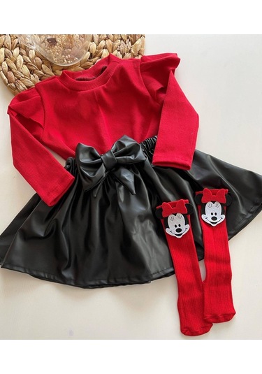 Deri Etek, Badi Ve Diz Altı Çorap Takım Kırmızı