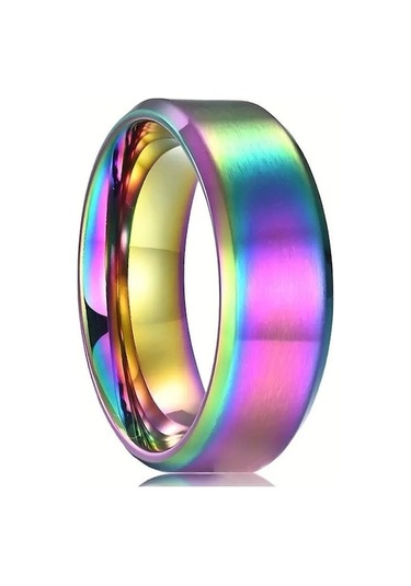 Novahub Çok Renkli 1 Adet Klasik Takı Aksesuarları 8mm Paslanmaz Çelik Erkek Yüzük Fırçalanmış Yüzey Eğimli Kenar Yüzükler Erkekler Için 13 Çok Renkli - 13 Çok Renkli