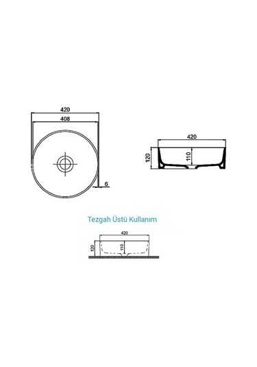 Aqua Bagno Bianzo Tezgah Üstü Çanak Lavabo, Batarya Deliksiz, 42 Cm Beyaz