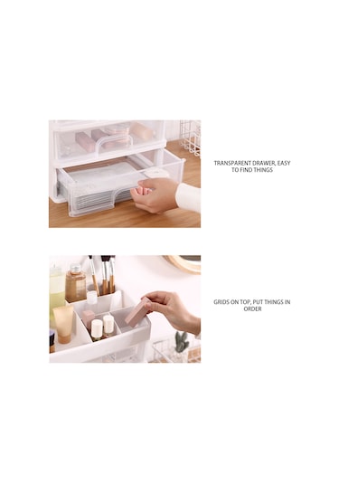 Teltree Şeffaf Çekmeceli Organizatör - Kozmetik Ve Masaüstü Düzenleme İçin 3 Katlı Pratik Saklama Kutusu Şeffaf
