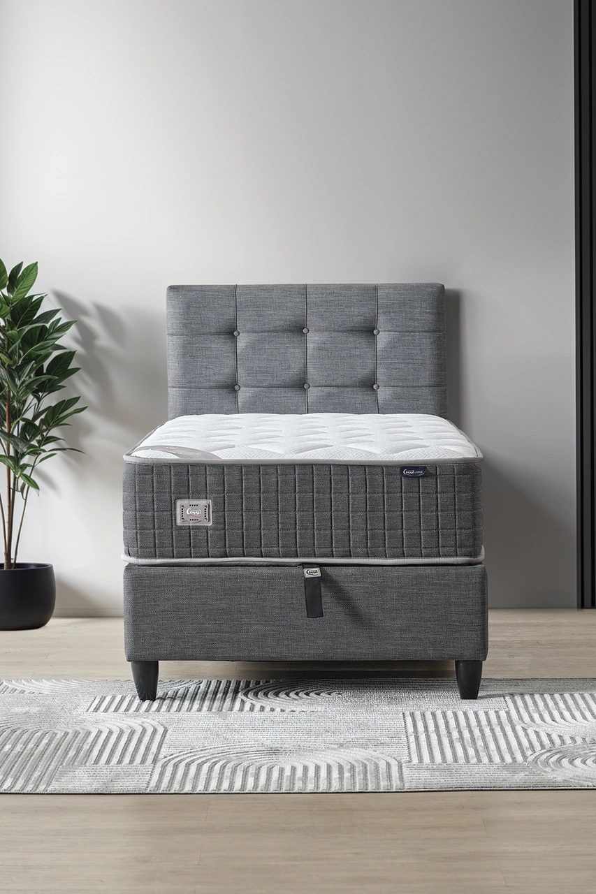 Mimoza Modeli Tek Kişilik Full Ortopedik Antibakteriyel Yataklı Baza Ve Başlık Takımı 3 Lü Set 90 x 190