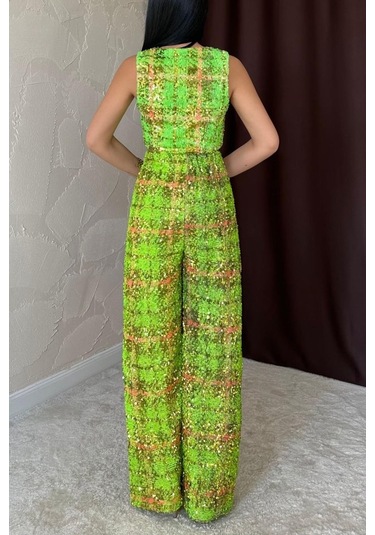 Sensuelle Yeşil Pullu Yelek Ve Pantolon Takım Yeşil