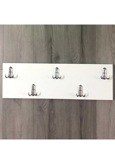 Alkurhome Manolya Ahşap 10'Lu Duvar Askısı -17X50 Cm Kapı Arkası Amerikan Beyaz