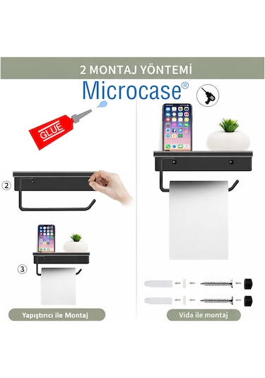 Microcase Duvara Monte Yapışkanlı Tuvalet Kağıdı Askılığı Ve Telefon Tutucu Al5707 Siyah
