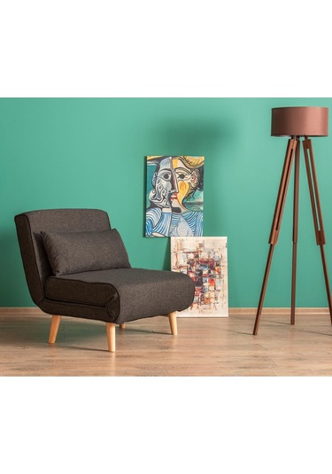 Folde 80 Tekli Yataklı Katlanır Koltuk Keten Koyu Gri Koyu Gri