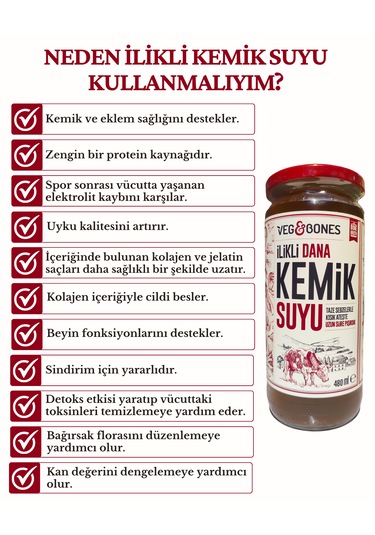 Veg&Bones İlikli Dana Kemik Suyu Yüksek Kolajen ve Protein Deposu 480 ML