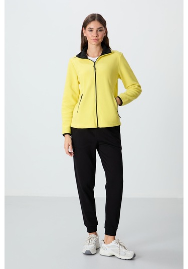 Tommy Life Limon Dik Yaka Fermuarlı Rahat Form Kadın Polar Sweatshirt - 97173 Limon Sarısı