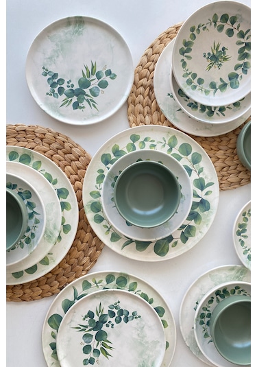 Keramika Okaliptus 24 Parça 6 Kişilik Yemek Takımı Yeşil