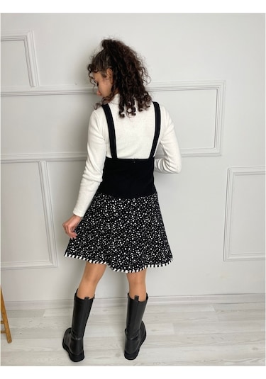 Salopet Pazen Kısa Etek Çıtır Desen Beyaz Byz