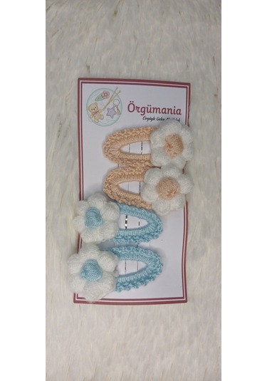 Amigurumi Toka - Çıtçıtlı El Örgüsü Toka 2 Çift Açık Mavi