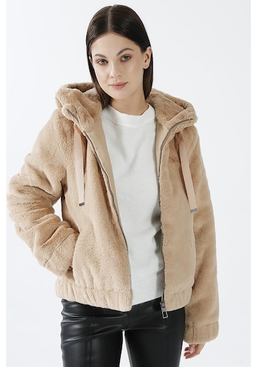 Only Kadın Onlvıda Kapüşonlu Peluş Mont 15260047 Bej Bej