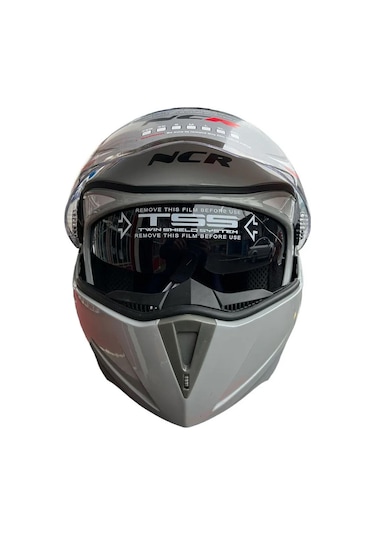 NCR Vizörlü Çene Açılır Motosiklet Kaskı Açık Nardo Gri