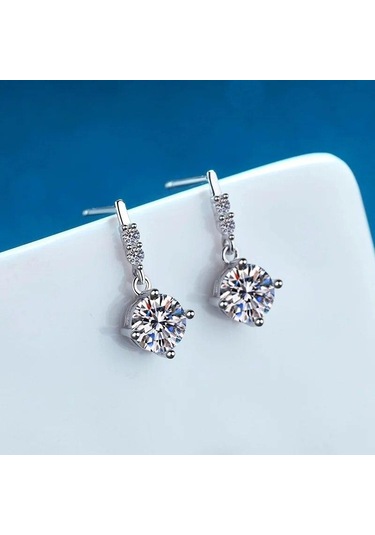 Beyaz Bague Ringen S925 Gümüş Mossan Pırlanta Saçaklı Hareketli Küpe Kız Arkadaşa Sevgililer Günü Hediyesi 0.5ct 2