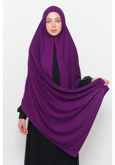 Hazır Pratik Geçmeli Lüks Düz Penye Şal Çapraz Hizalı Açık Mürdüm