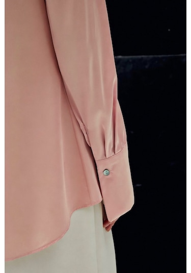 Sateen Vatkalı Saten Gömlek - Pembe-136730 Pembe