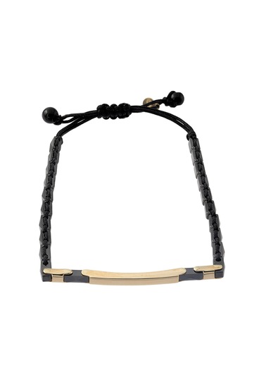 Cenova Kuyumculuk 14 Ayar Altın Bar Detaylı Siyah Seramik Erkek Bileklik Sarı Altın