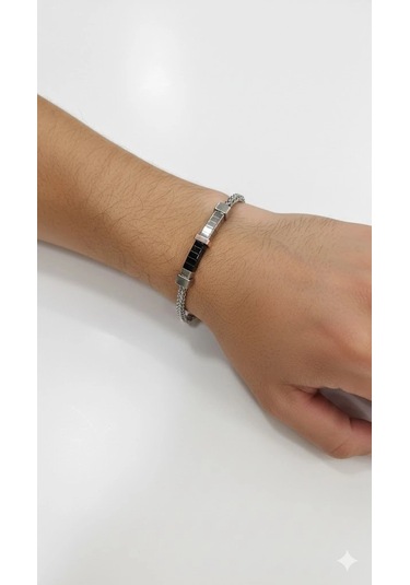 Siyah Deri / Çelik Erkek Deri Bileklik 20 Cm - Ebl0031 Çok Renkli