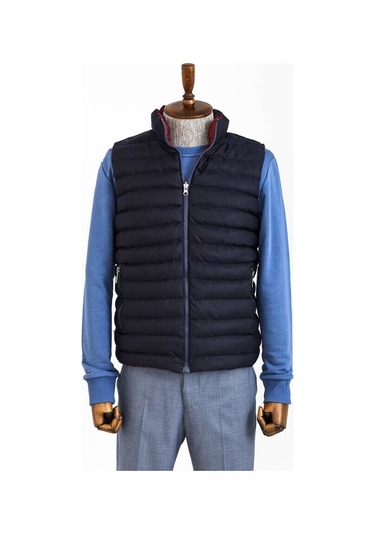 Çift Taraflı Kapitone Dik Yaka Lacivert Erkek Kışlık Şişme Yelek 001