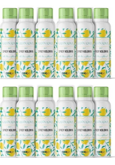 Green Lora 80 Derece Aloe Vera ve Gliserinli Kolonya Sprey 150 ML x 12