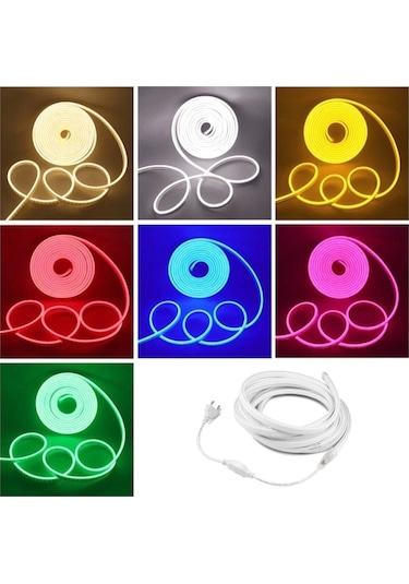 Neon Esnek Şerit Led 5 Metre Gün Işığı + 220 Volt Fiş