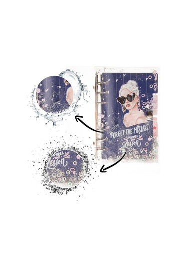 Mekanizmalı Simli Ve Sulu Kapaklı Desenli Defter Lacivert