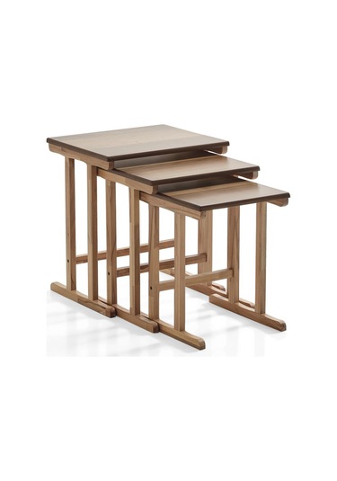 Peony Üçlü Zigon Sehpa Ceviz Kayın Sehpa Ahşap