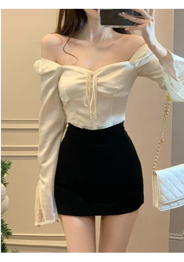 2023 Bahar Uzun Kollu Elbise Zarif Saten Bluz Kadın Ince Kare Boyun Y2k Giyim Kore Moda Rahat Gömlek Ofis Kadın Üstleri Bej