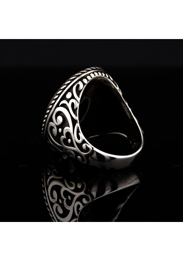 925 Ayar Gümüş Kelime-i Tevhid Yazılı Erkek Yüzük Çok Renkli