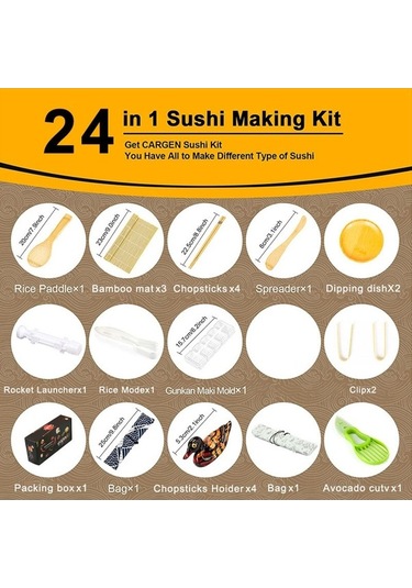 Besthome1 23 Parça Züccaciye Seti: Profesyonel Sushi Seti Bambu Mat, Çubuk, Bıçak Çok Renkli