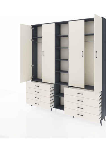 Arges Dolap 10 Raflı 8 Çekmeceli 2 Askılı 220x30x243 Antrasit-aytaşı/aytaşı Aytası/aytası