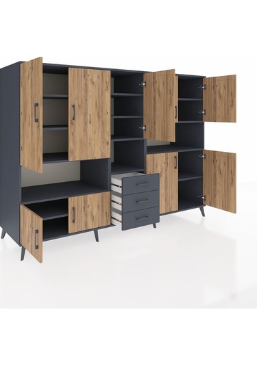 Kronos Dolap 13 Raflı 3 Çekmeceli 9 Kapaklı 220x59x163 Antrasit-ç Antrasit-çam/antrasit