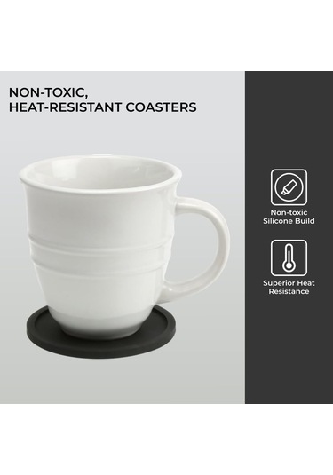 6'lı Siyah Bardak Altlığı - Yuvarlak Silikon Bardak Altlıkları - Kahve Kupaları, Bira Bardakları, Şarap Kadehleri, Şişeler, Ev Ve Barlar İçin Kaymaz - Silikon Bardak Altlıkları