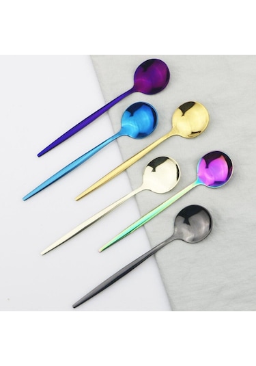 6 Adet Siyah Yemek Takımı Kaşık Seti Ayna Paslanmaz Çelik Çatal Bıçak Kaşık Seti Yemek Takımı Kahve Çay Kaşığı Sofra Ev Mutfak Gümüş Siyah & Altın Siyah - Altın