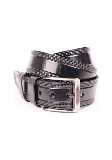 Manda Derisi Rugan Siyah Erkek Kemeri Hakiki Deri 3.5 CM Siyah